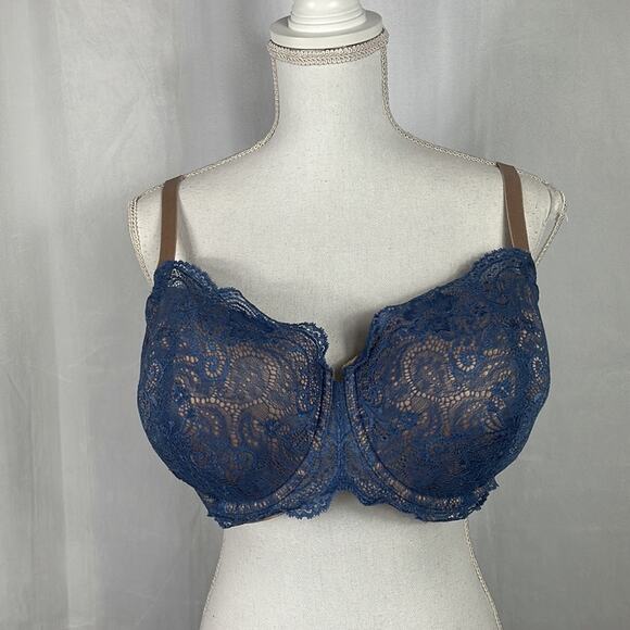 Thirdlove Lace Balconette Bra in Blue. - Picture 3 of 8